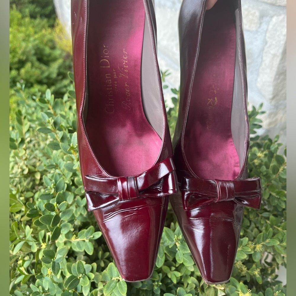 Dior Roger Vivier Vintage Maroon Leather Heels with Bow Size 8.5 Excellent